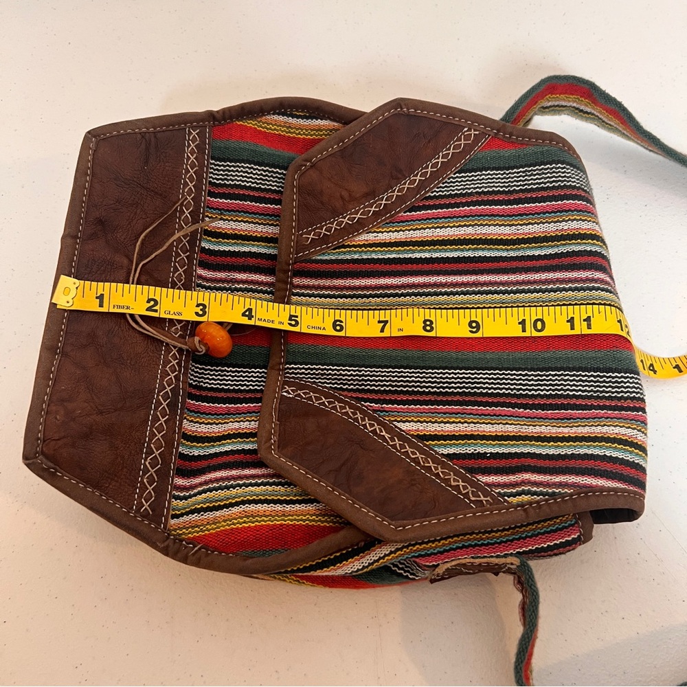 Bohemian Striped Gheri Textile Woven Crossbody Bag Bead Toggle Festival Hippie - Picture 8 of 14